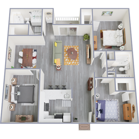 a 3d drawing of our 1 bedroom apartment at princeton court apartments in dallas